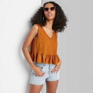 Women's Peplum V-Neck Tank Top - Wild Fable Rust XS